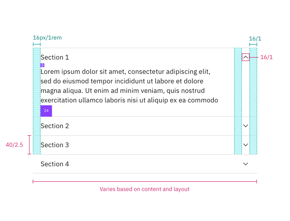 Structure and spacing measurements for accordion